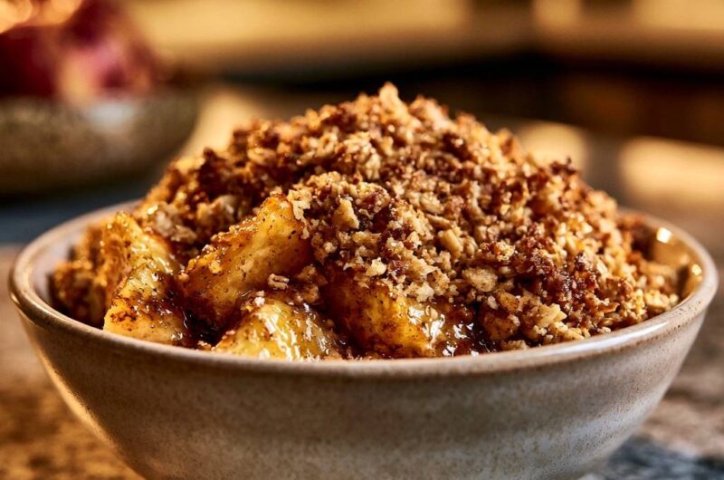 Warmer Apfel-Crumble mit Walnuss-Kruste
