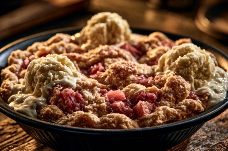 Warmer Rhabarber-Crumble mit Vanilleeis