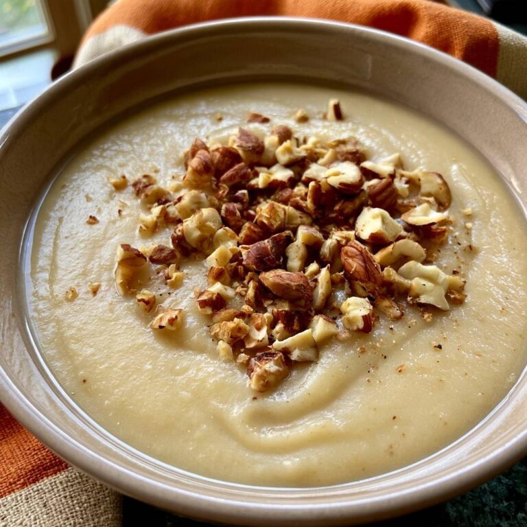 Cremige Pastinaken-Birnen-Suppe mit Haselnuss-Topping