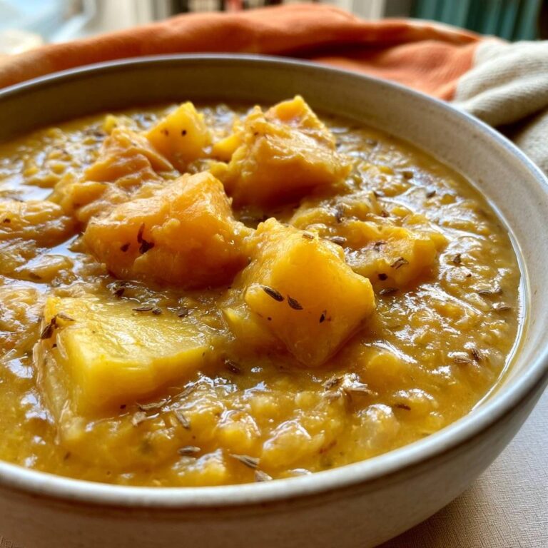 Herzhafte Steckrübensuppe mit roten Linsen und Kümmel