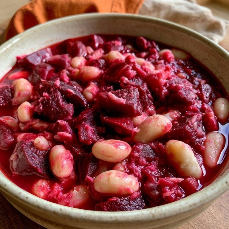 Rote-Bete-Meerrettich-Suppe mit weißen Bohnen